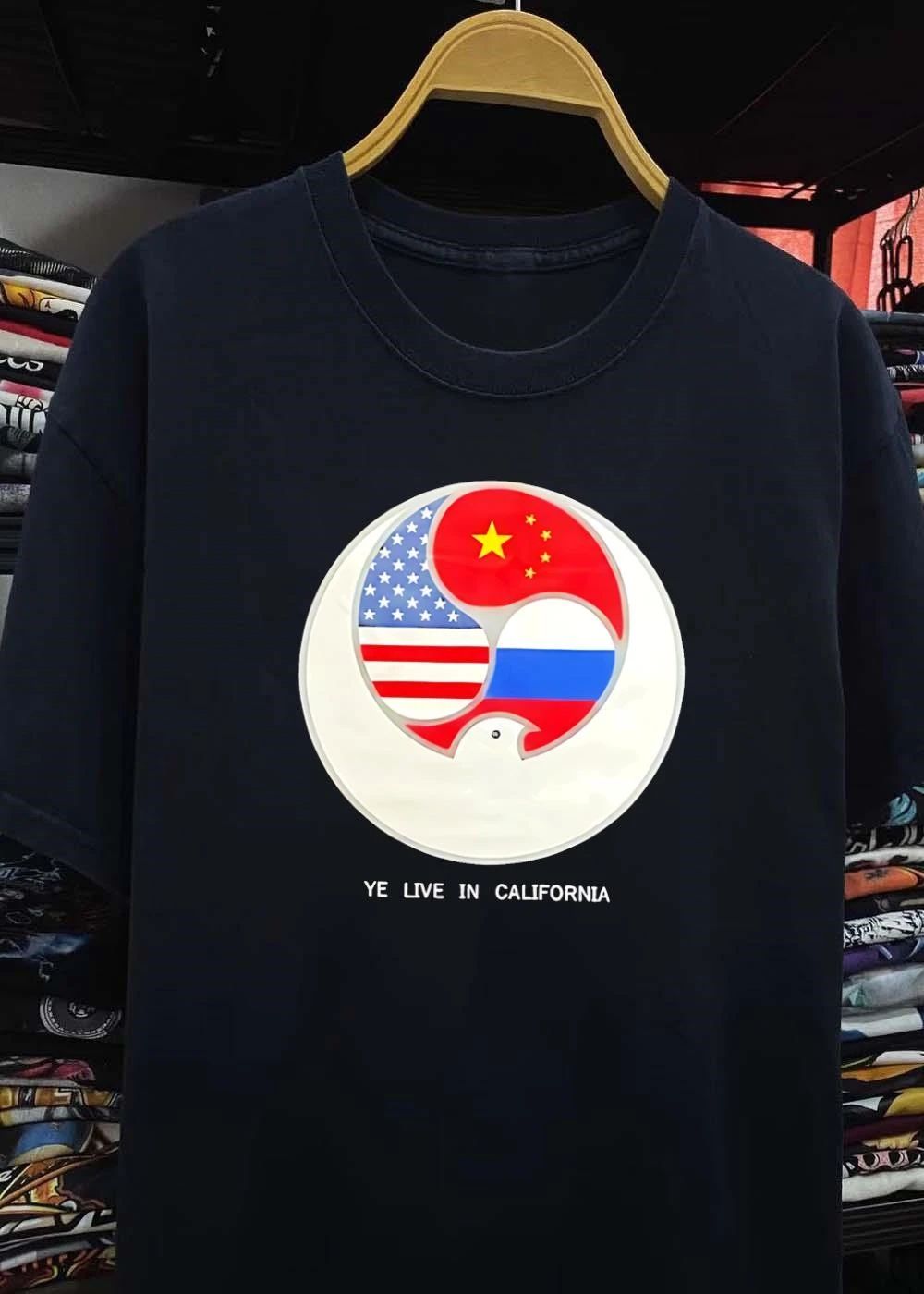 Ye Live in California US China Russia Flags New Global Order Shirt