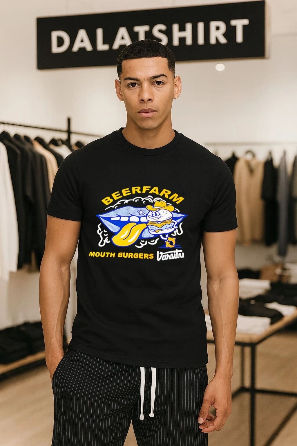 Beerfarm Mouth Burgers Varsity Mascot Cartoon shirt