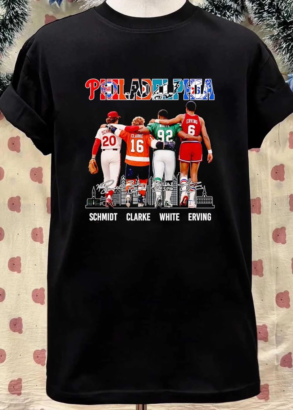 Philadelphia Team Logos Sports Legends Schmidt Clarke White Erving T-Shirt