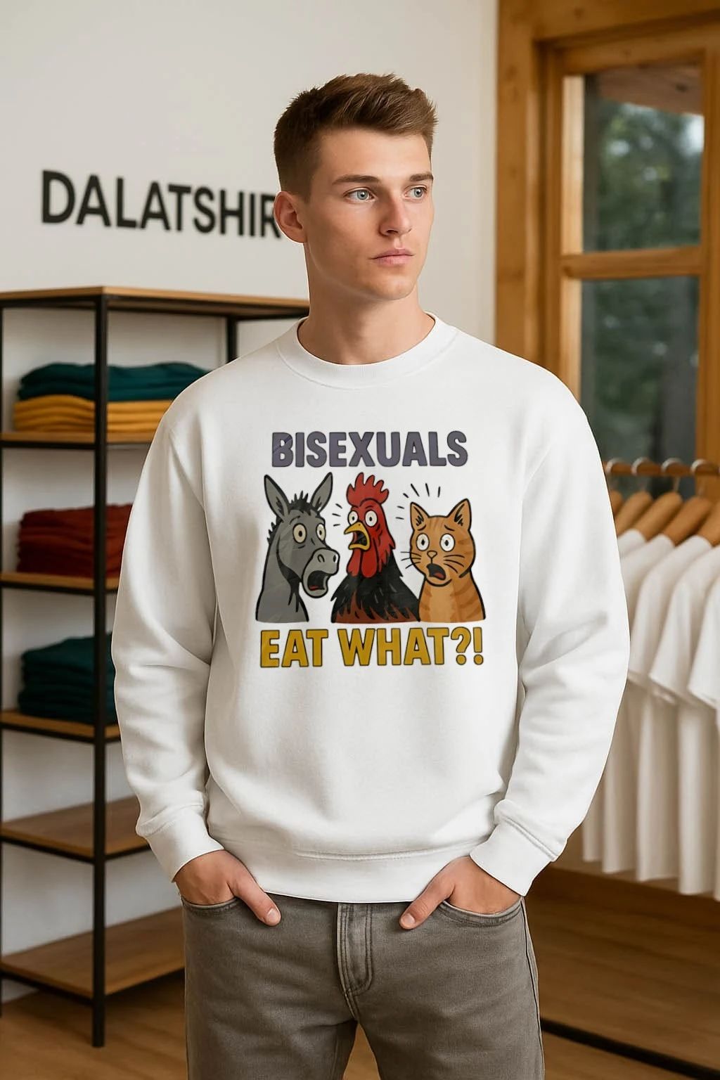 Bisexuals Eat What Donkey Rooster Cat Surprised Meme shirt