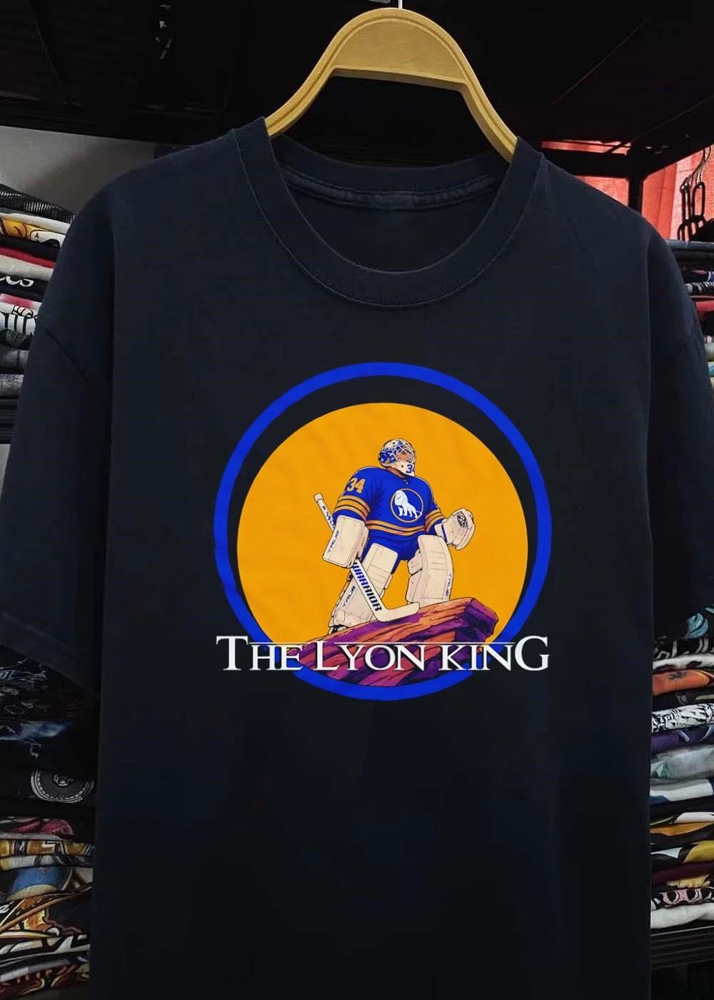 The Lyon King Buffalo Sabres Hockey Goalie 34 Lion Logo T-Shirt
