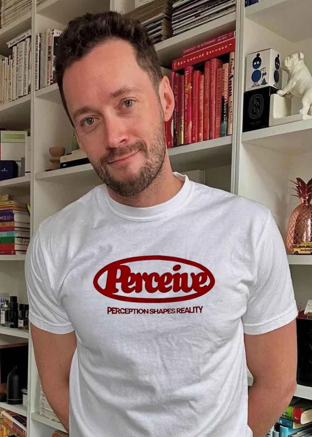 Perceive Red Oval Logo Perception Shapes Reality Slogan Shirt