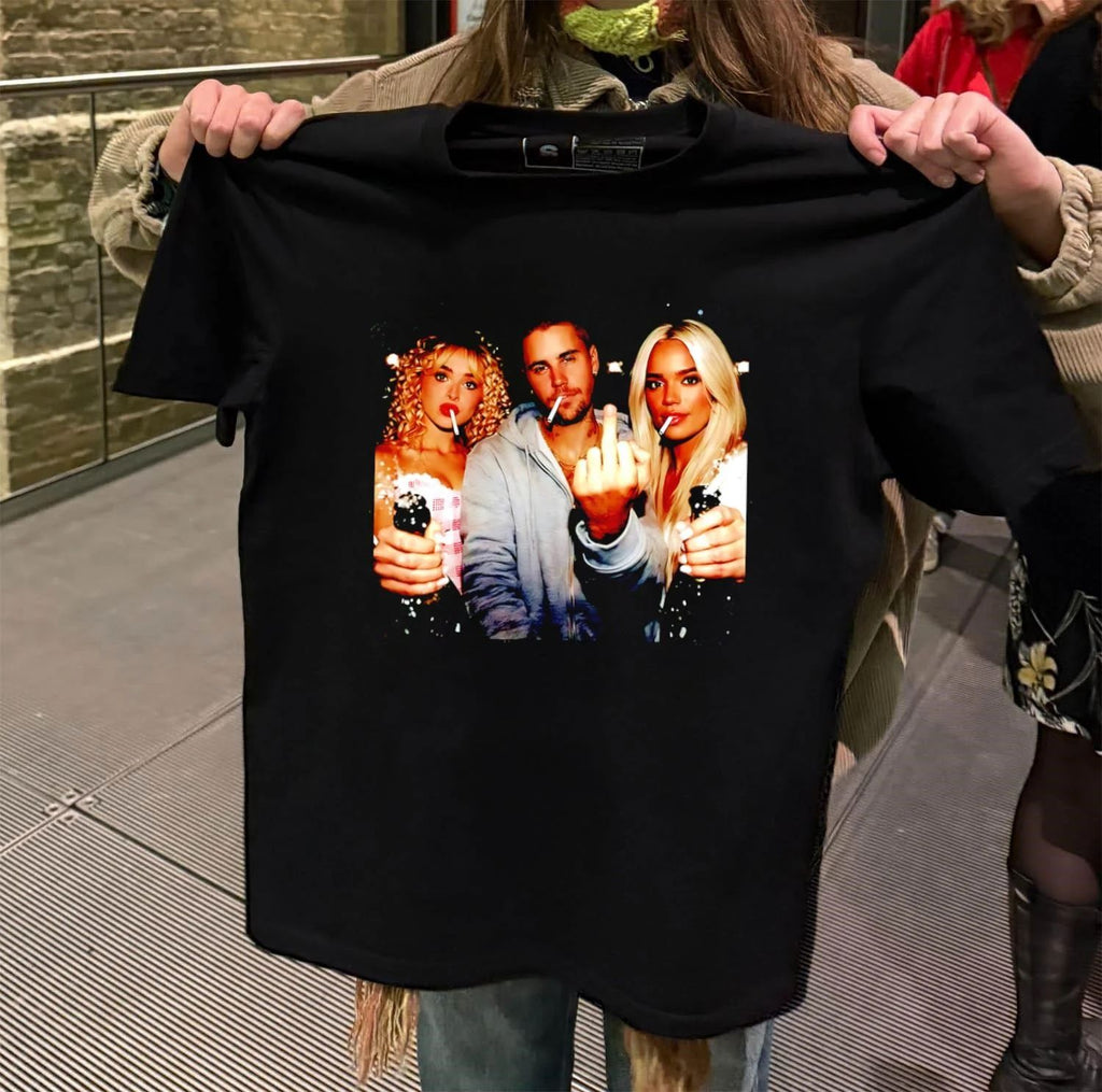 Justin Bieber Retro Style Singer Fuck hand and two girl shirt