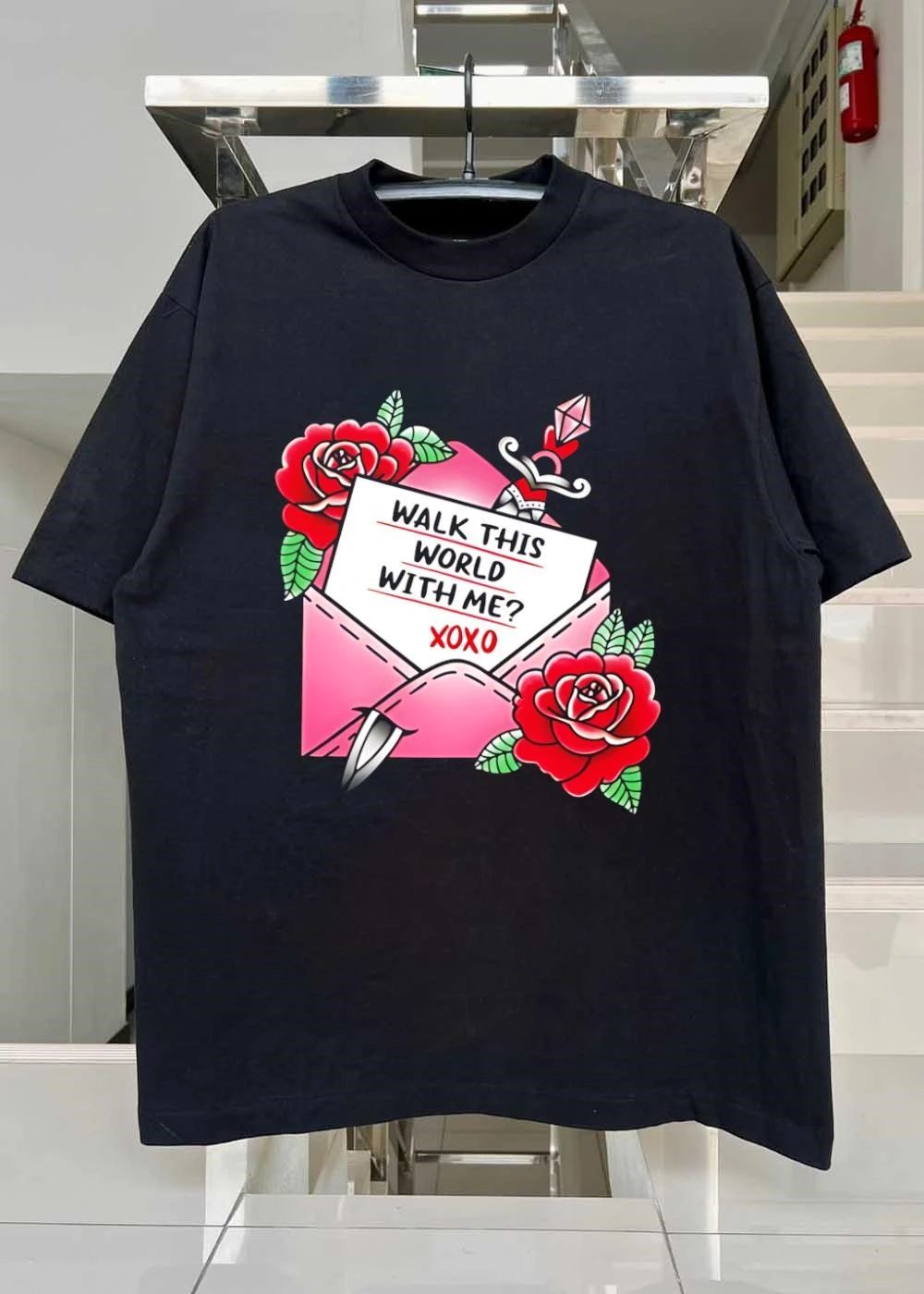 Walk This World With Me XOXO Tattoo Letter Envelope shirt