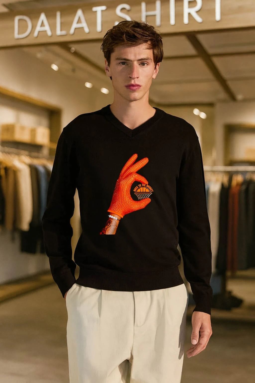 Back To The Basket Orange Rhinestone Glove Basketball shirt