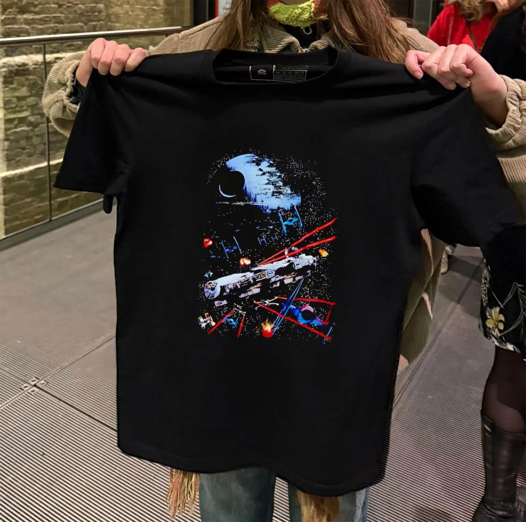 Millennium Falcon Death Star Battle Space Scene shirt