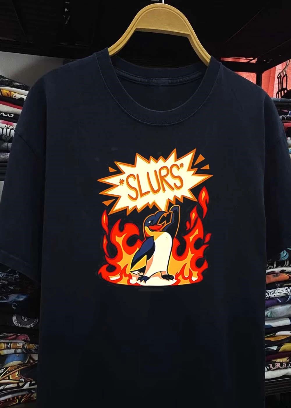Slurs Angry Cartoon Penguin In Fire Comic Meme shirt