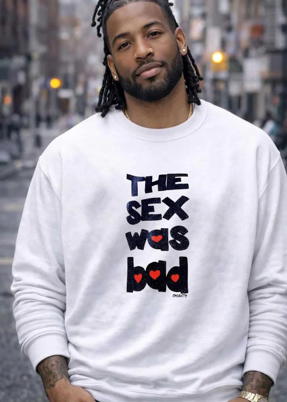 Omighty ‘the Sex Was Bad’ Glitter Hearts Graphic Shirt