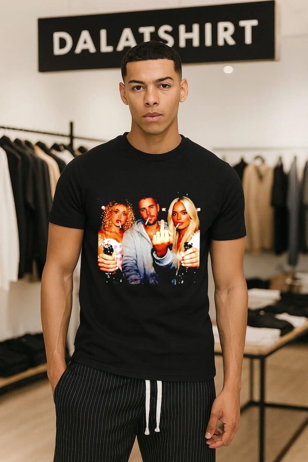 Justin Bieber Retro Style Singer Fuck hand and two girl shirt