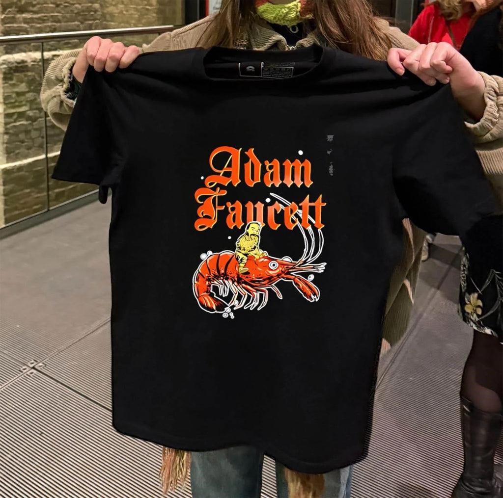 Adam Faucett Man Riding Giant Orange Shrimp shirt