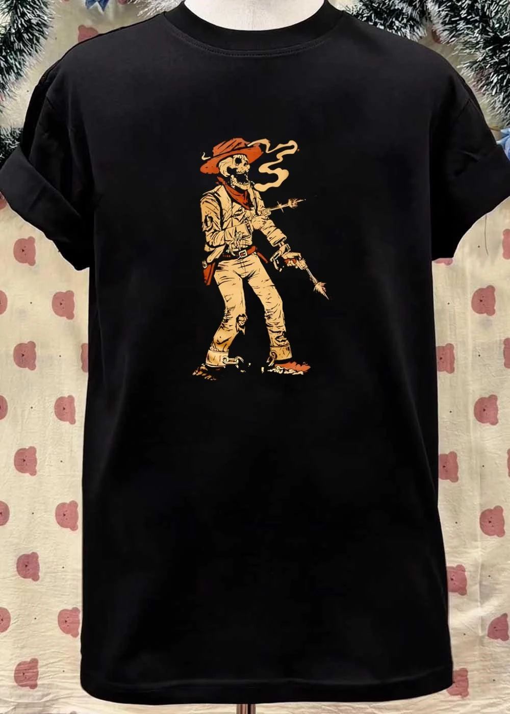 Skeleton Cowboy Smoking Hat Pierced Smoking Guns shirt