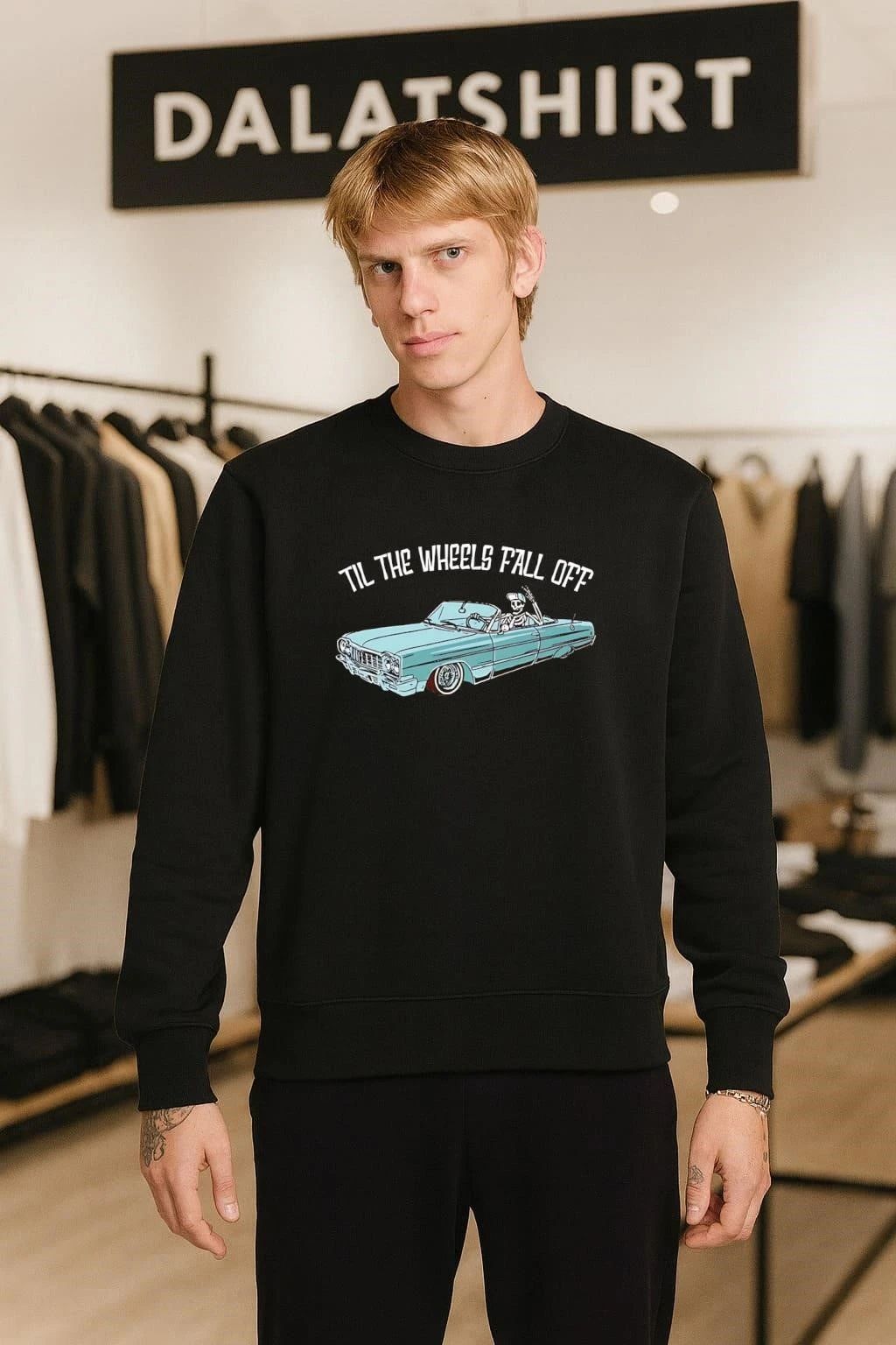 Til The Wheels Fall Off Skeleton Driving Lowrider Classic Car shirt