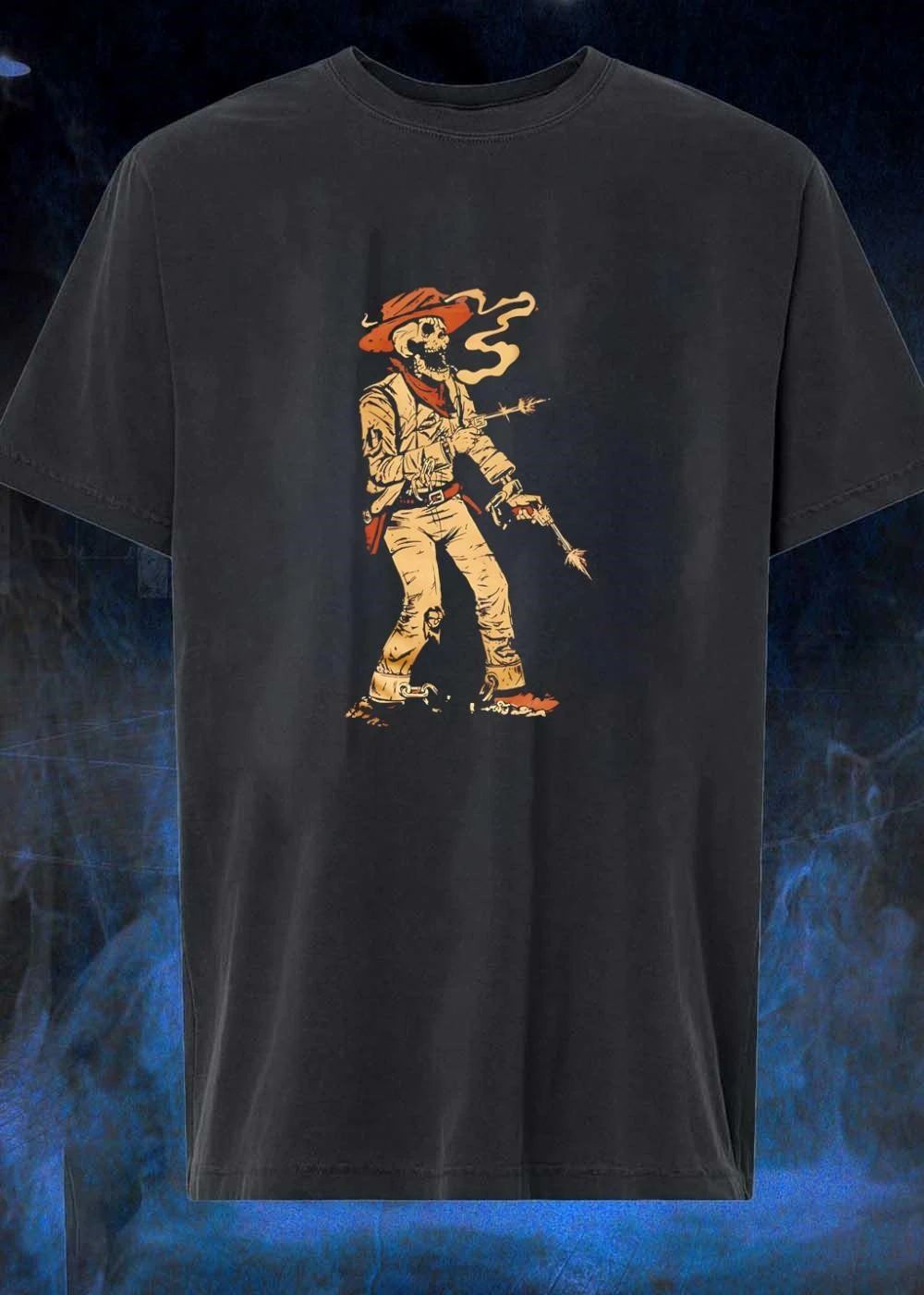 Skeleton Cowboy Smoking Hat Pierced Smoking Guns shirt