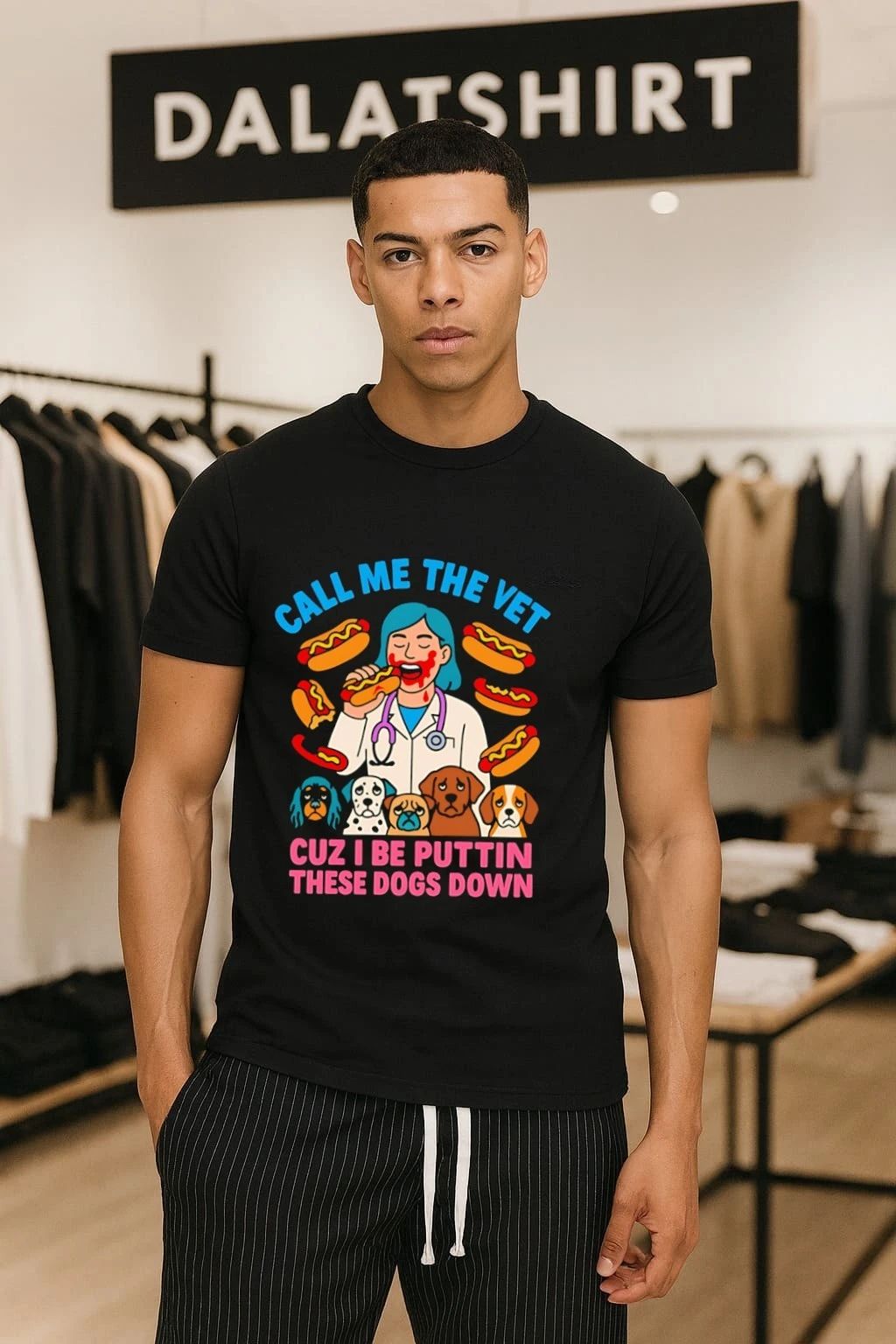 Call Me The Vet Cuz I Be Puttin These Dogs Down Hotdog Eating shirt