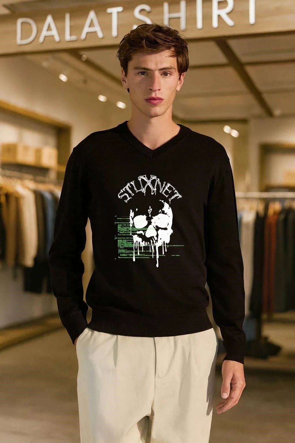 Stuxnet Virus Melting Skull and USB Symbol Programming Code shirt