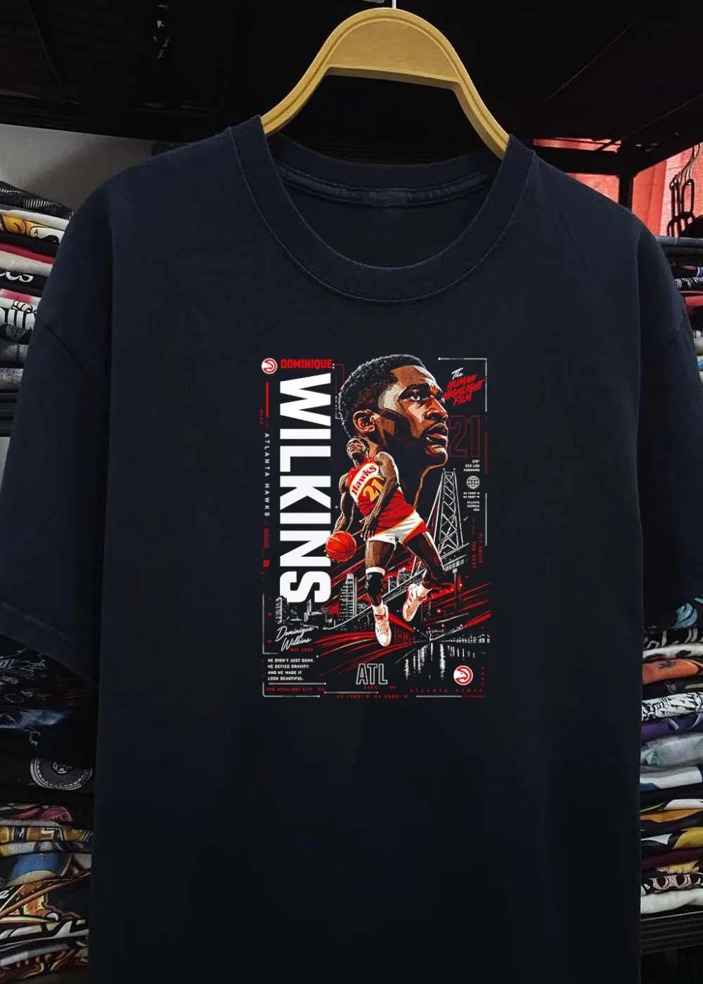Dominique Wilkins The Human Highlight Film Atlanta Hawks 21 Basketball Poster shirt