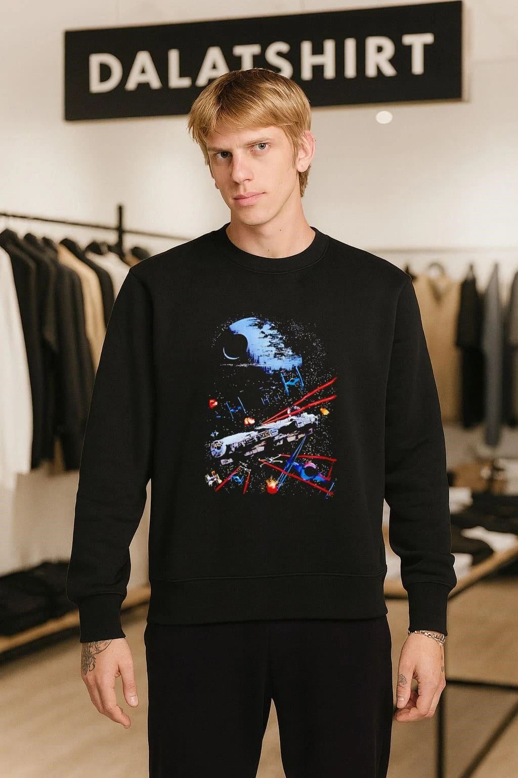 Millennium Falcon Death Star Battle Space Scene shirt