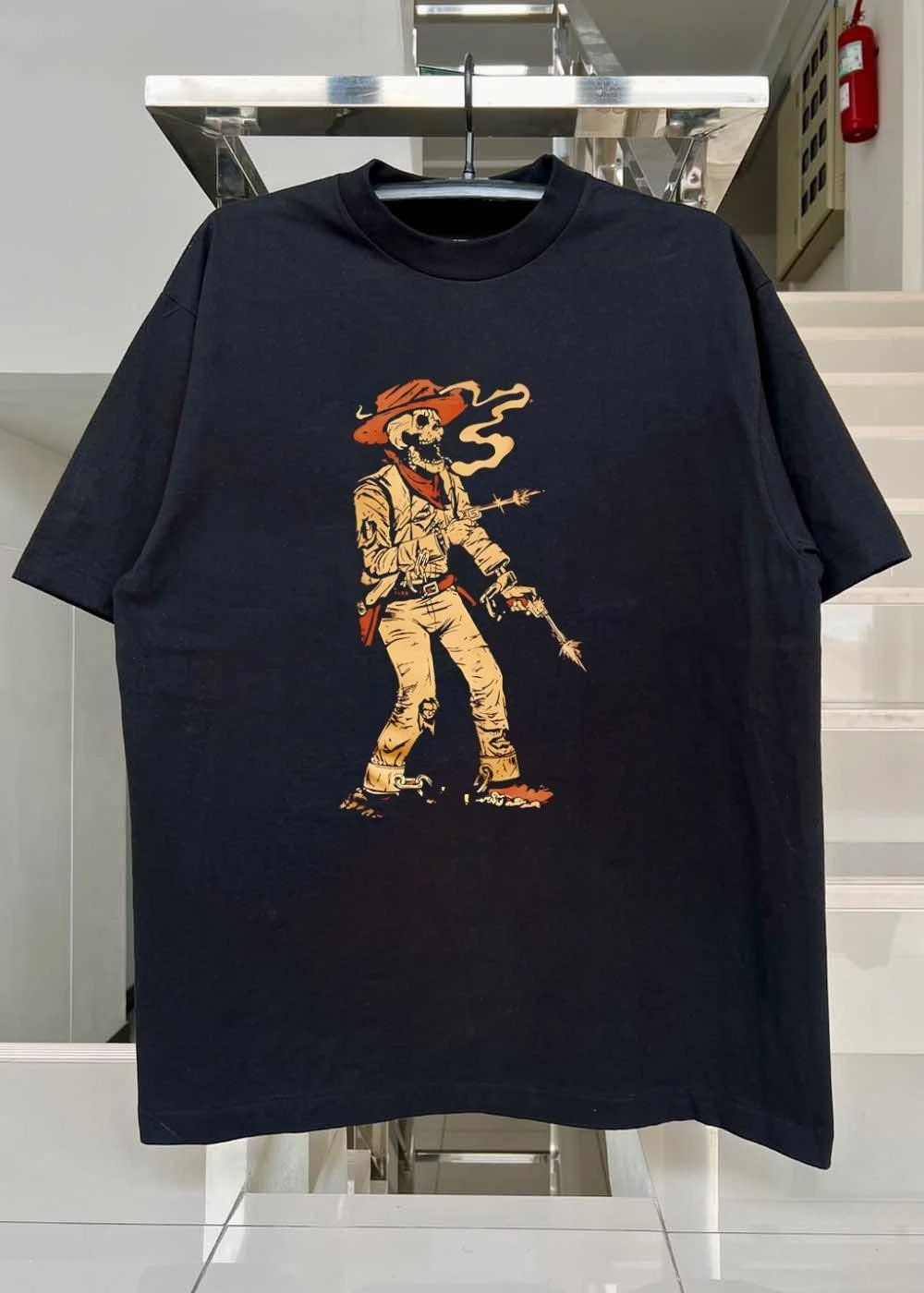 Skeleton Cowboy Smoking Hat Pierced Smoking Guns shirt