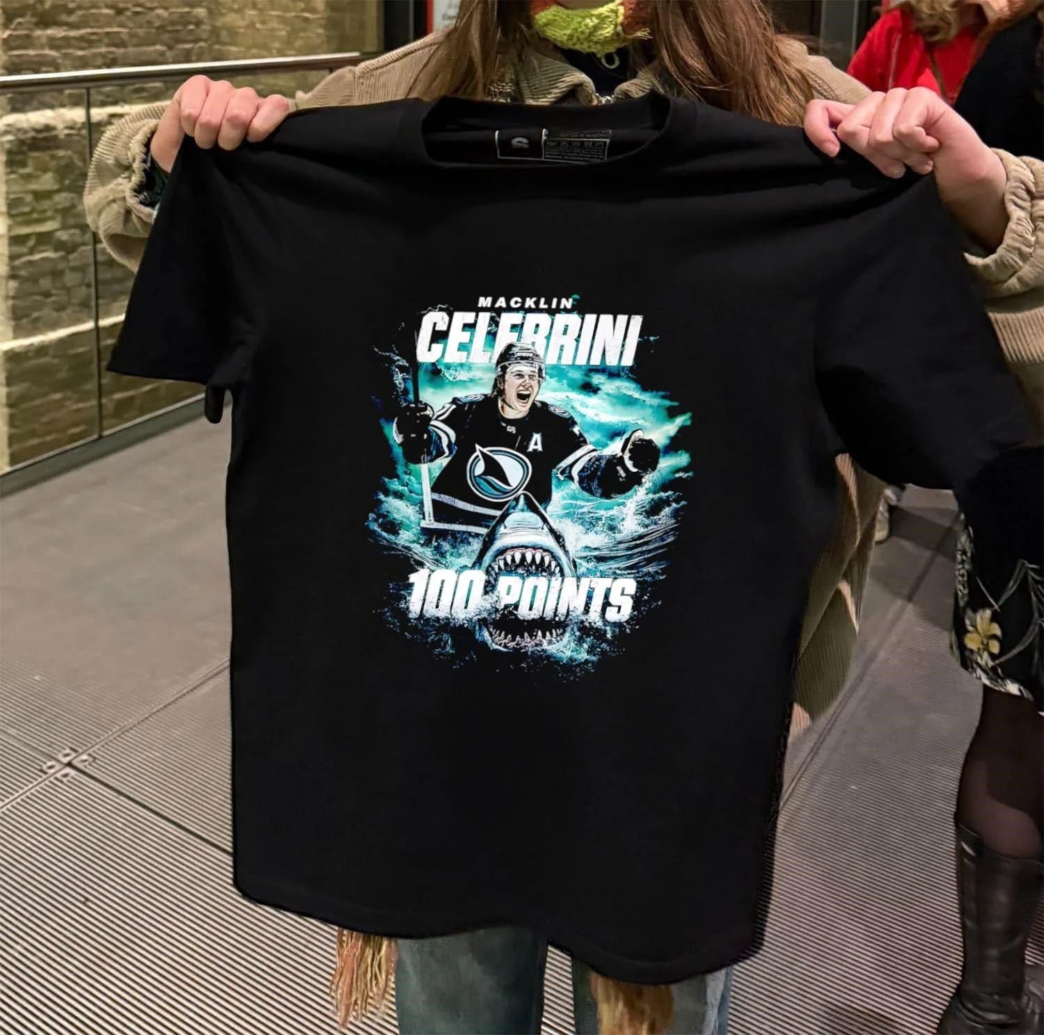 San Jose Sharks Macklin Celebrini #71 100 Point shirt