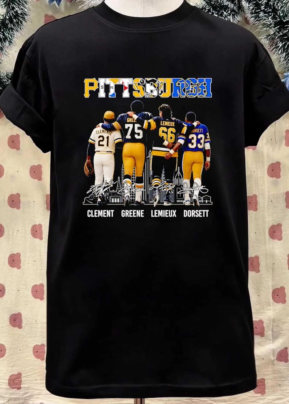 Pittsburgh Sports Legends Clemente Greene Lemieux Dorsett Steelers Pirates Penguins Panthers T-Shirt
