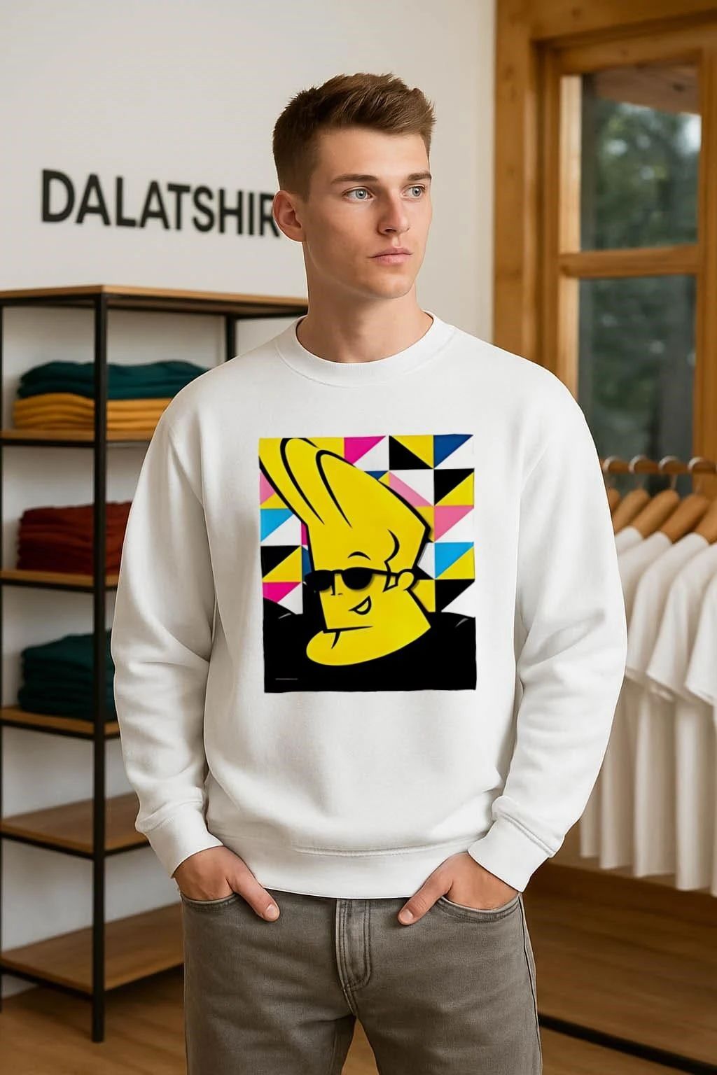 Johnny Bravo Cartoon Character Yellow Pompadour Sunglasses shirt