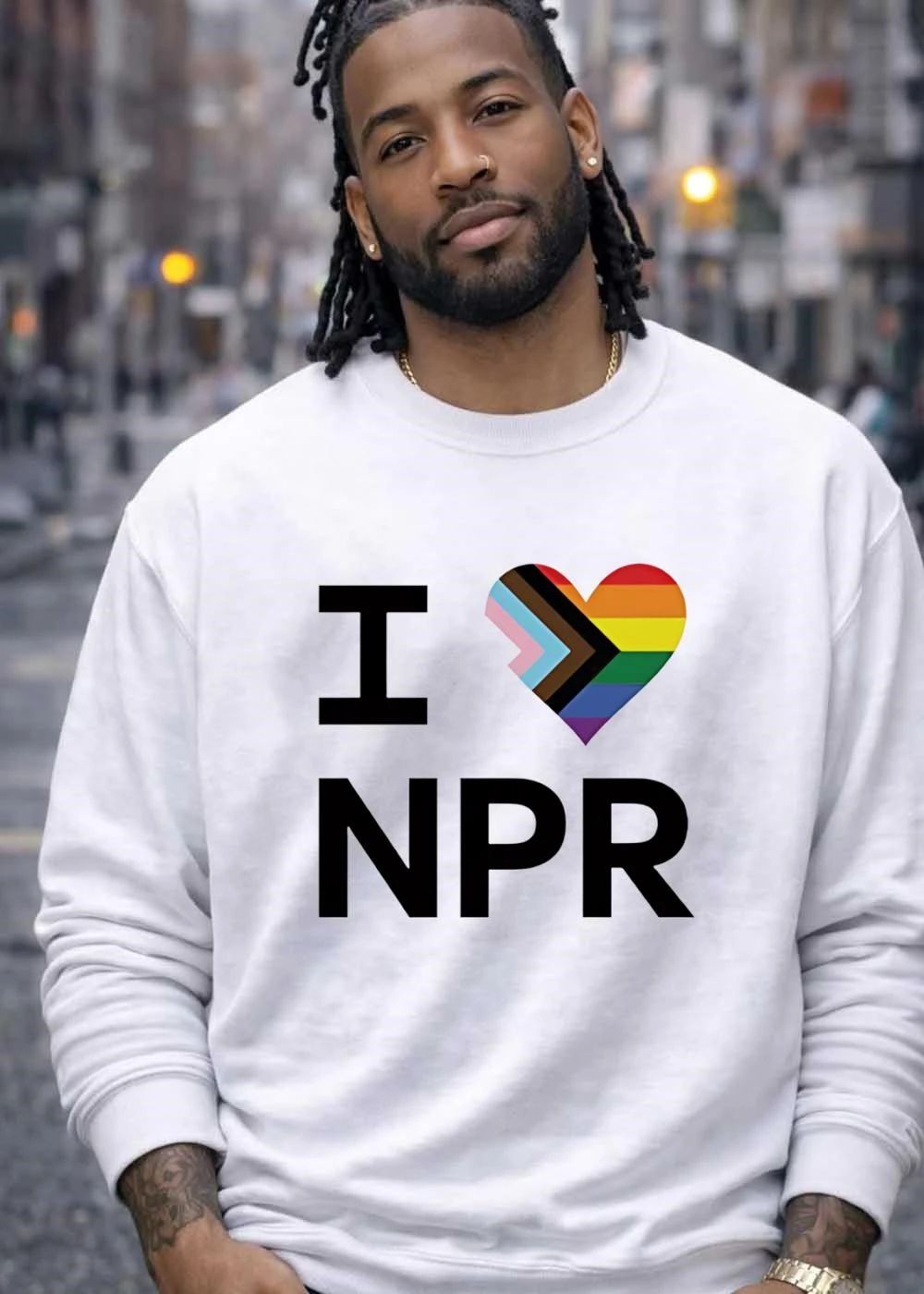 I Love NPR Progress Pride Flag Heart LGBTQ+ Public Radio Ally 2026 Shirt