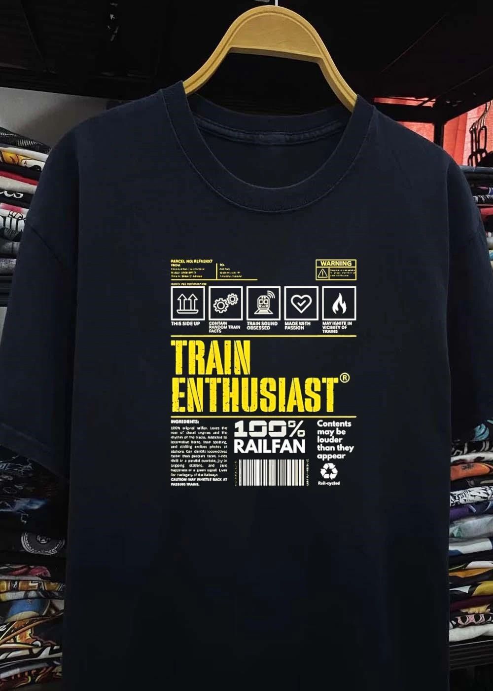Train Enthusiast 100′ Railfan Shipping Label T-Shirt