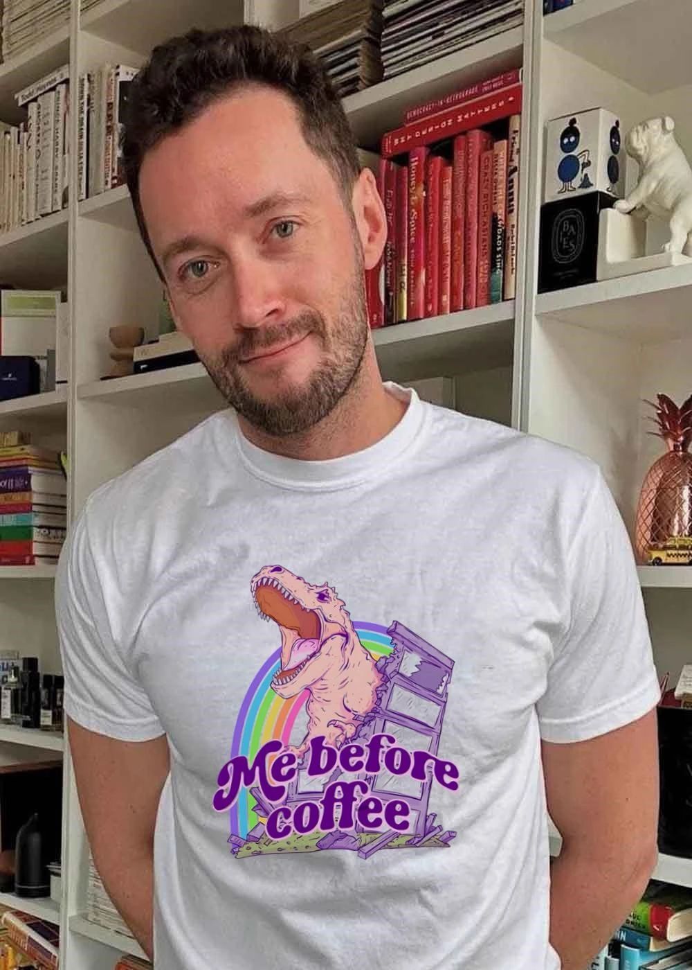 Me Before Coffee Roaring T-Rex T-Shirt