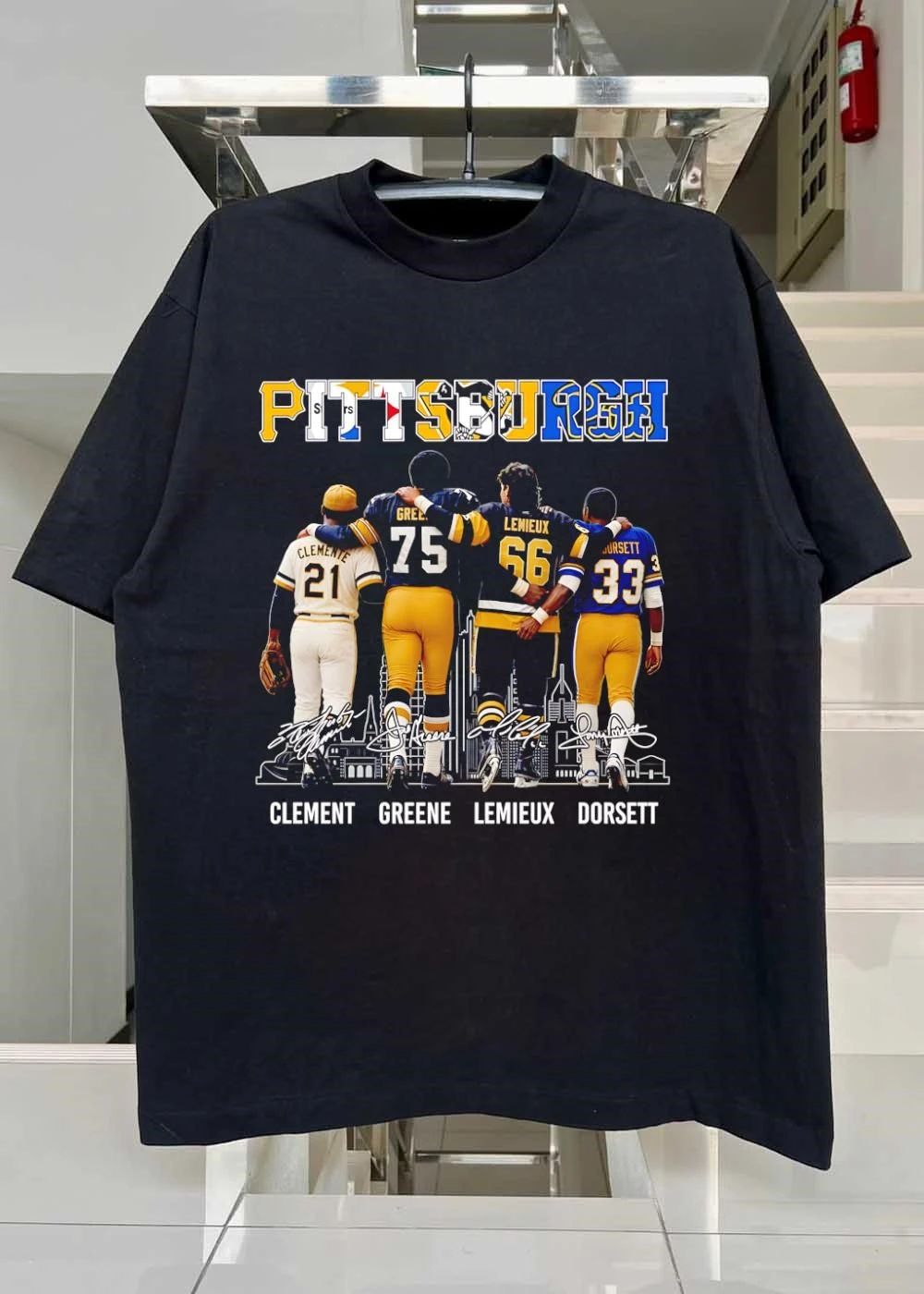 Pittsburgh Sports Legends Clemente Greene Lemieux Dorsett Steelers Pirates Penguins Panthers T-Shirt
