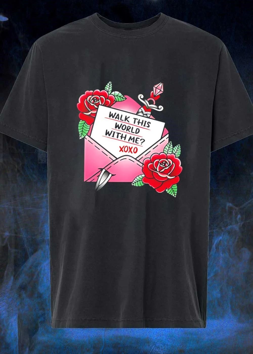 Walk This World With Me XOXO Tattoo Letter Envelope shirt