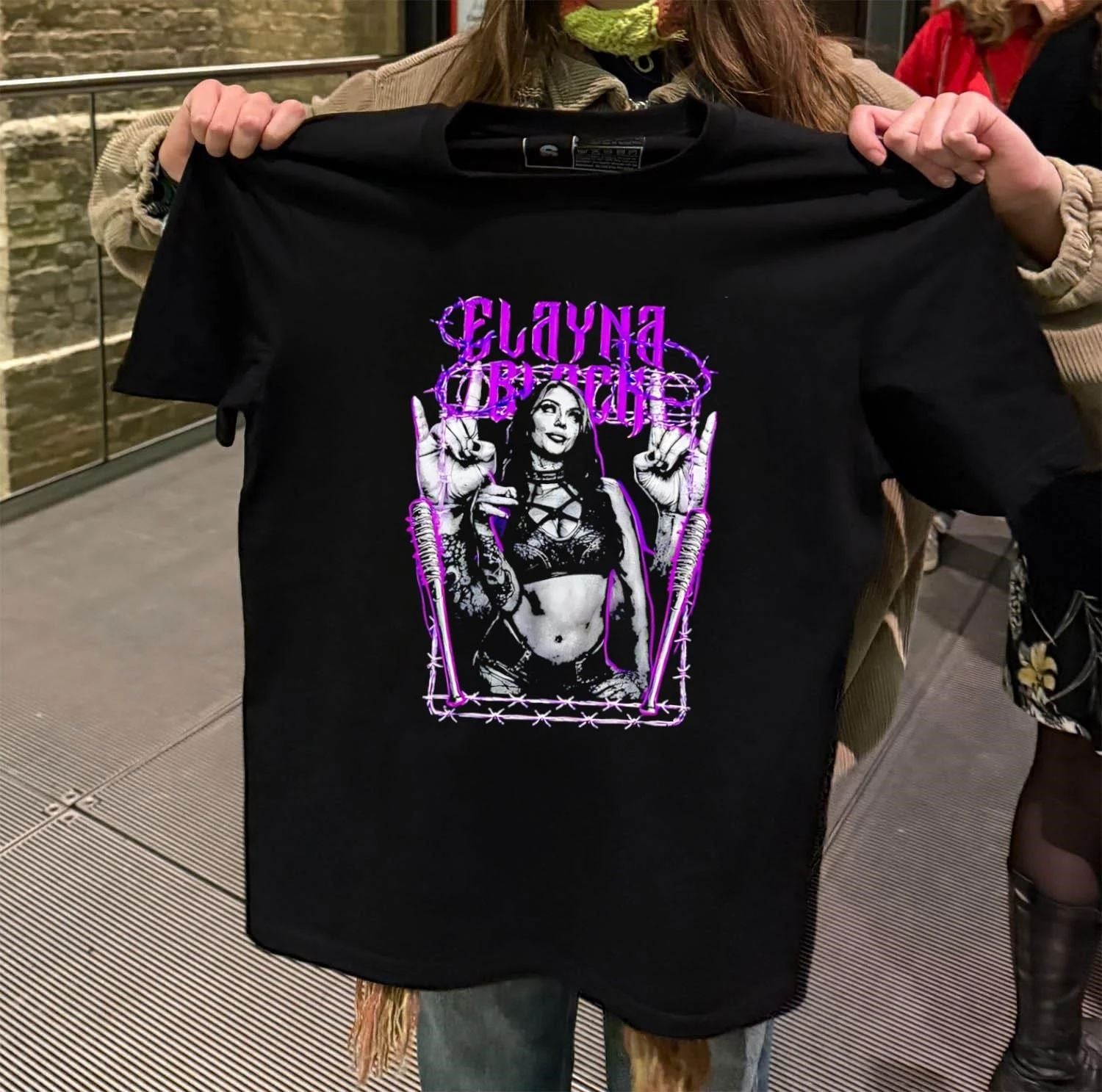 Elayna Black Female Wrestler Barbed Wire Baseball Bat shirt