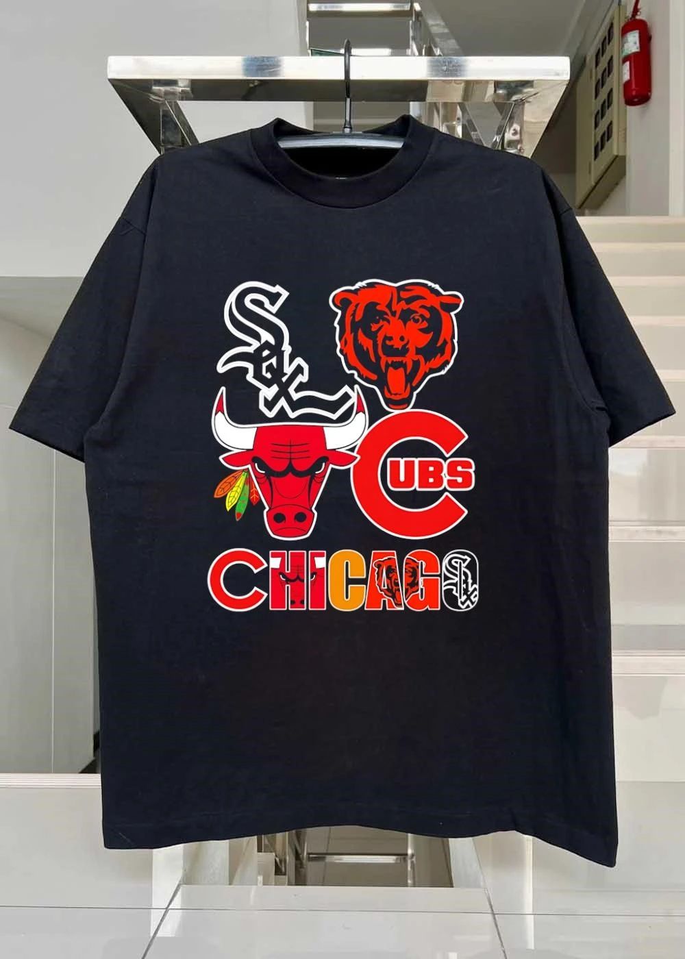 Chicago Sports Team Logos With City Wordmark T-Shirt