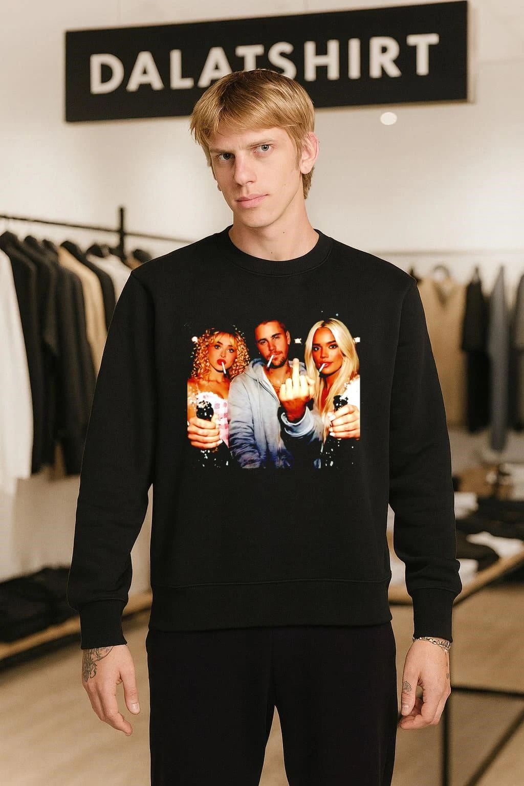 Justin Bieber Retro Style Singer Fuck hand and two girl shirt