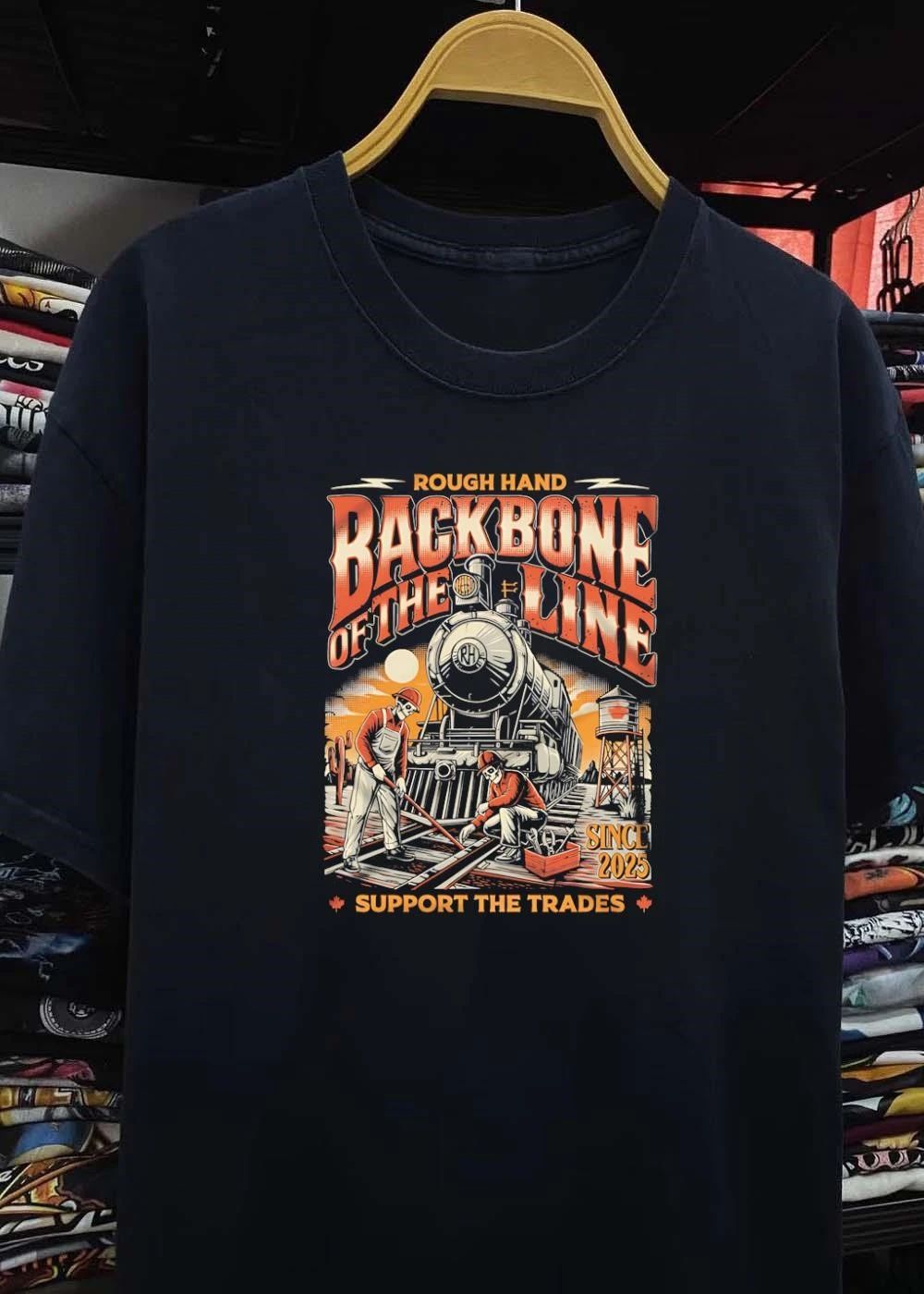 Rough Hand Backbone Of The Line Skeleton Railway Trades T-Shirt