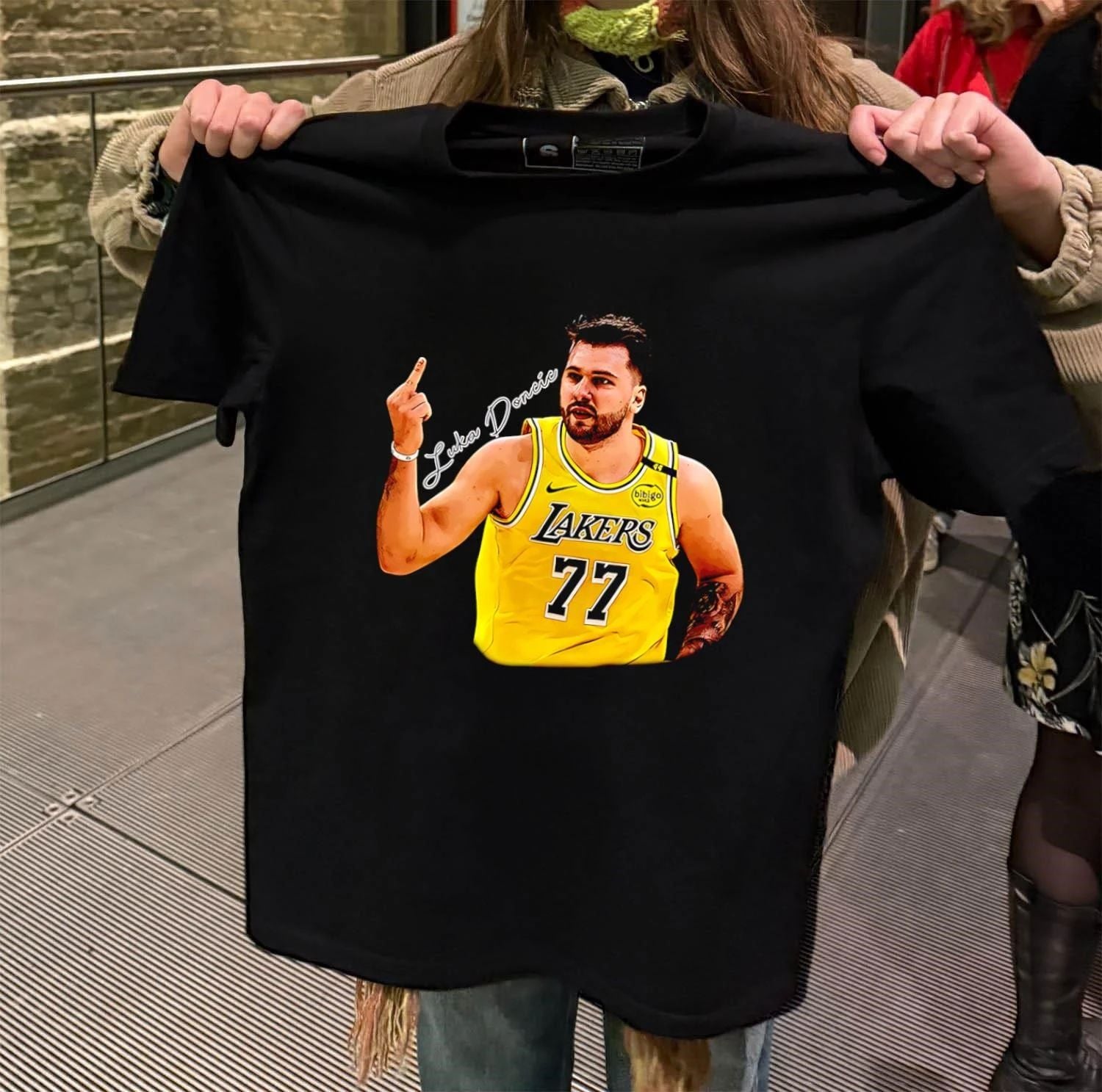 Luka Doncic Lakers 77 Middle Finger Gesture shirt