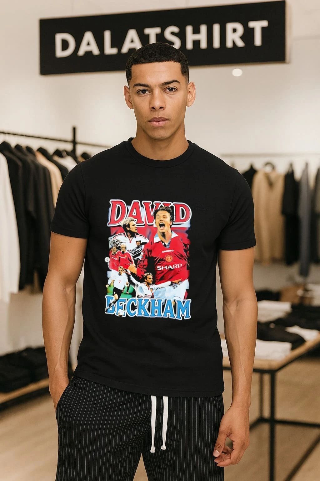 David Beckham Manchester United Sharp Red White Jersey Collage Bootleg shirt
