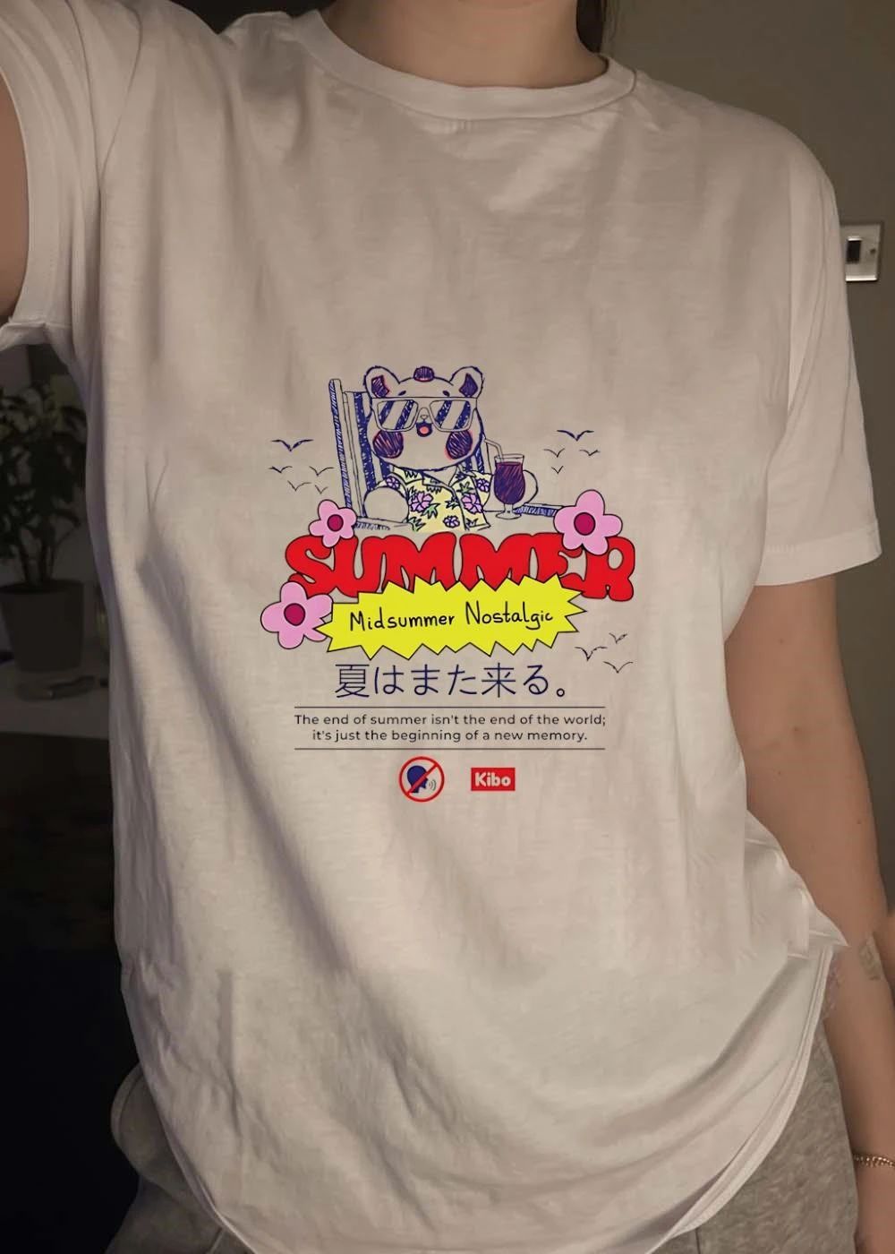 Kibo Chill Bear Midsummer Nostalgic Summer 2026 Vacation Graphic Shirt