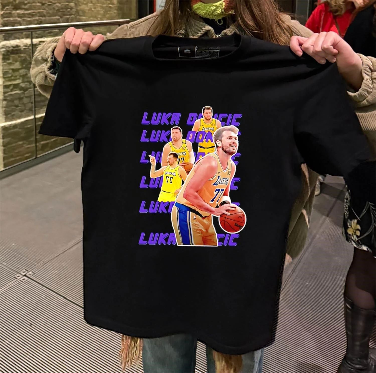Luka Doncic Lakers 77 Action Shot Multiple Pose Purple shirt