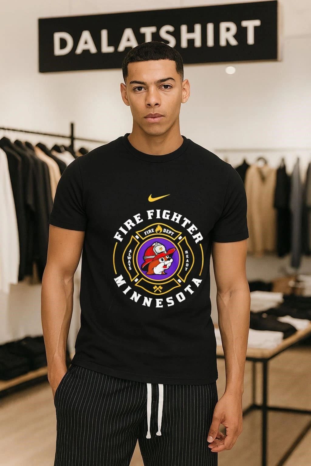 Minnesota Firefighter Bucees Beaver Vikings Helmet T-Shirt