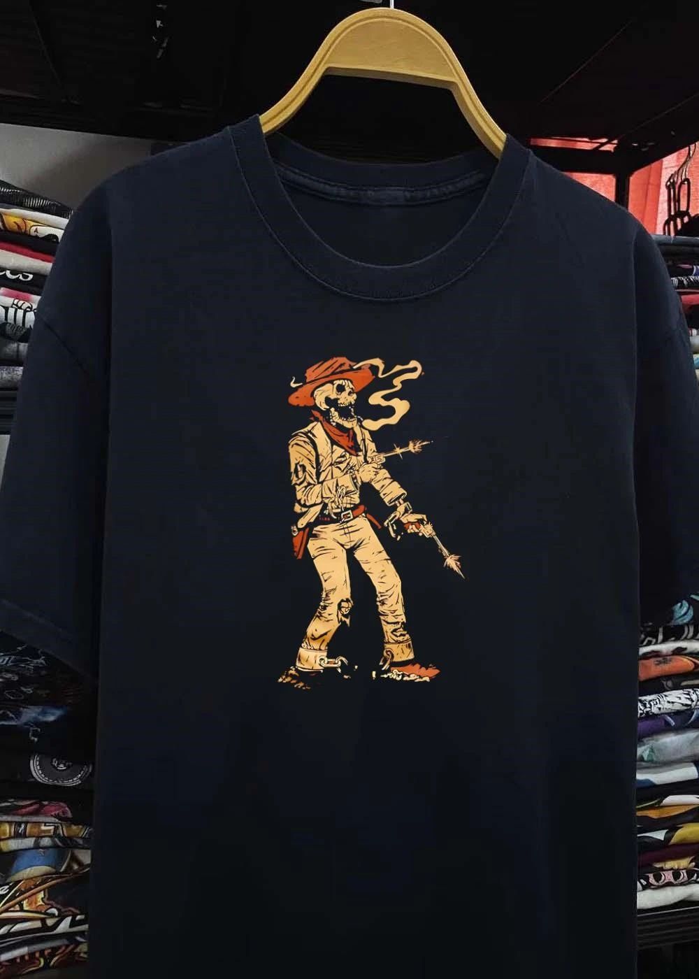 Skeleton Cowboy Smoking Hat Pierced Smoking Guns shirt