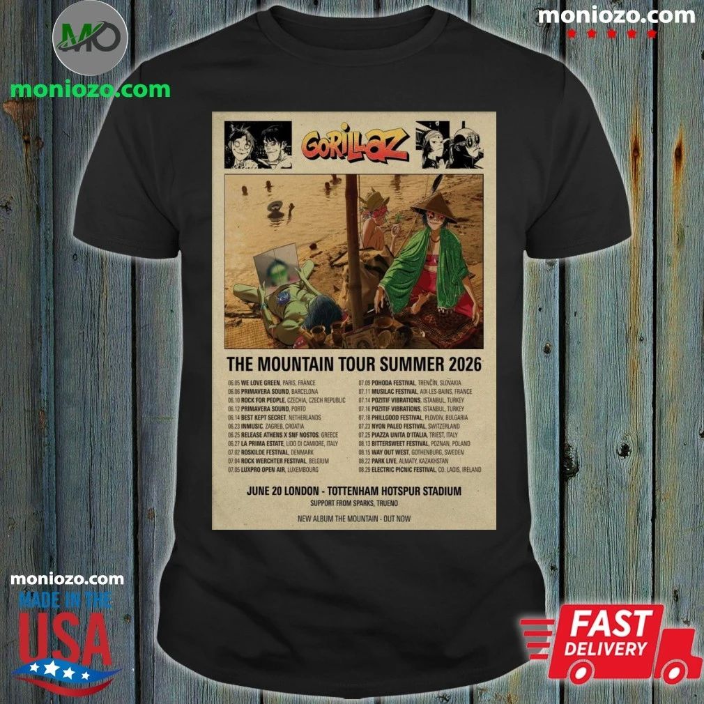 Original Gorillaz The Mountain Tour Summer 2026 Poster T-Shirt