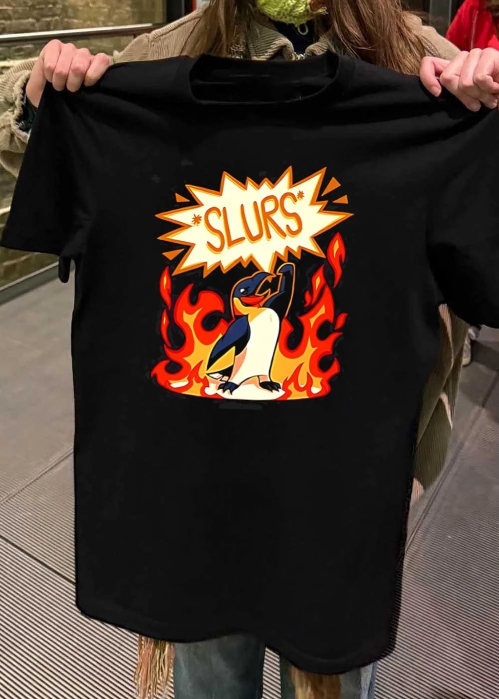 Slurs Angry Cartoon Penguin In Fire Comic Meme shirt