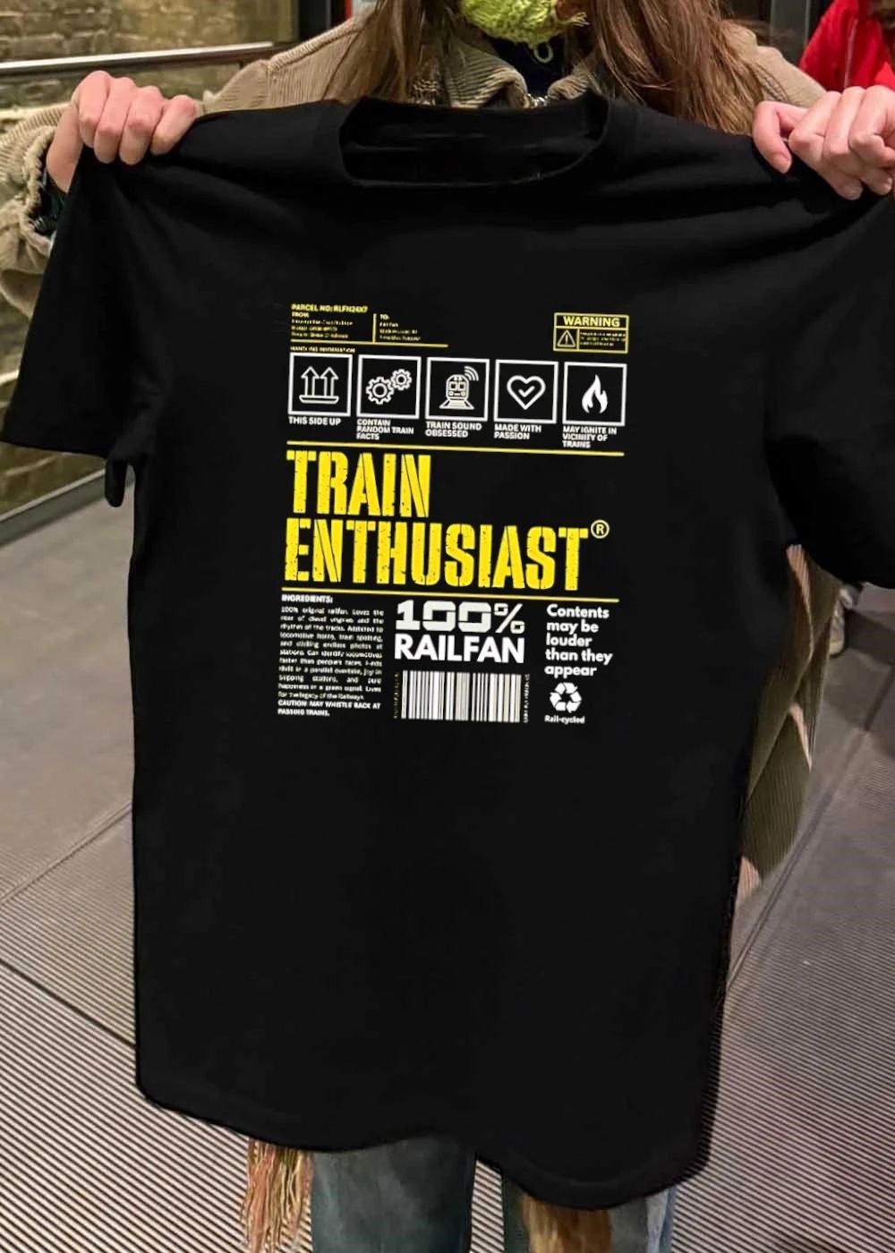 Train Enthusiast 100′ Railfan Shipping Label T-Shirt