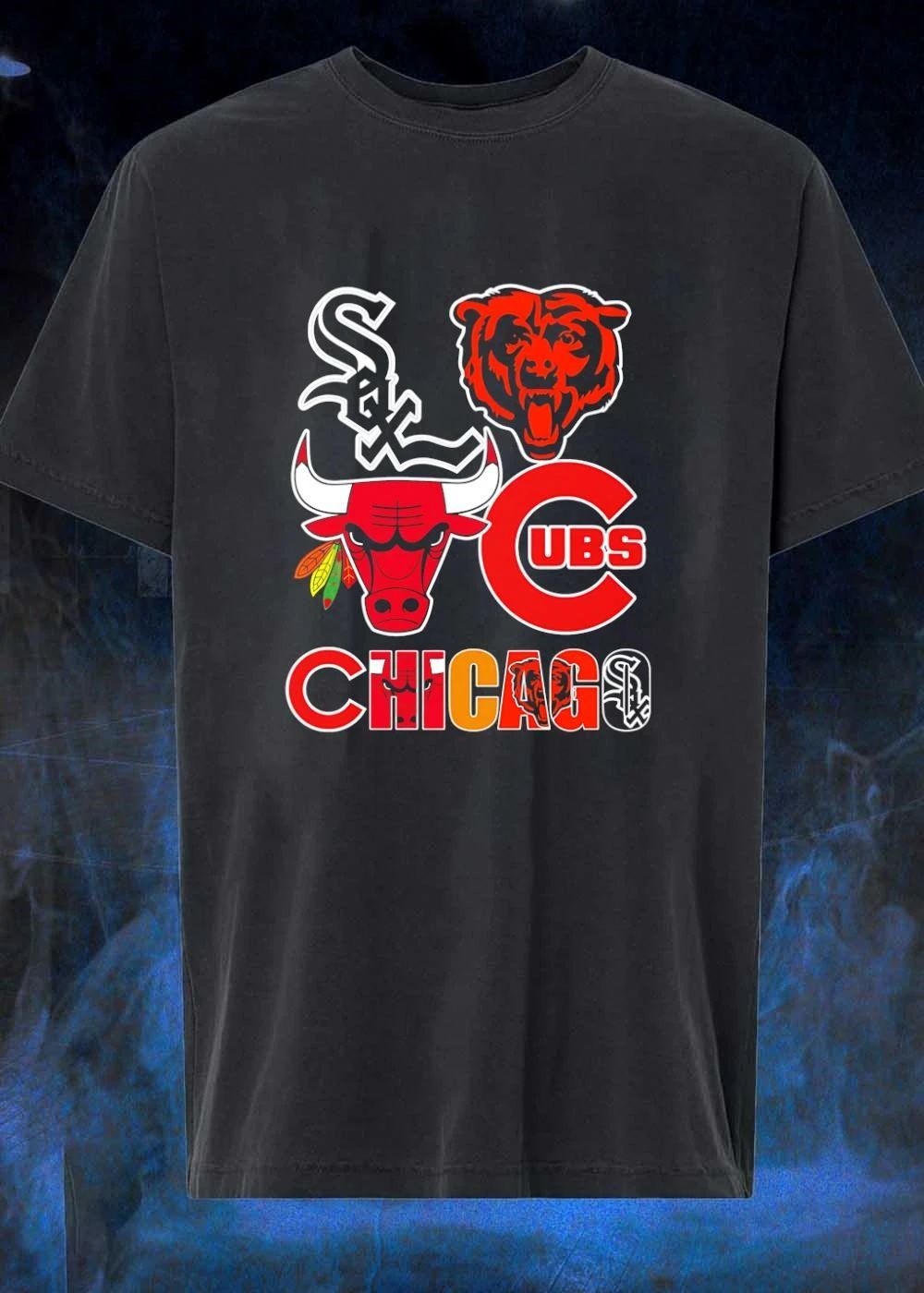 Chicago Sports Team Logos With City Wordmark T-Shirt