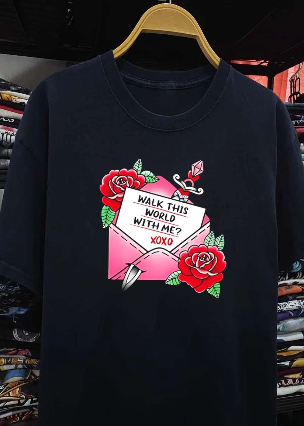 Walk This World With Me XOXO Tattoo Letter Envelope shirt