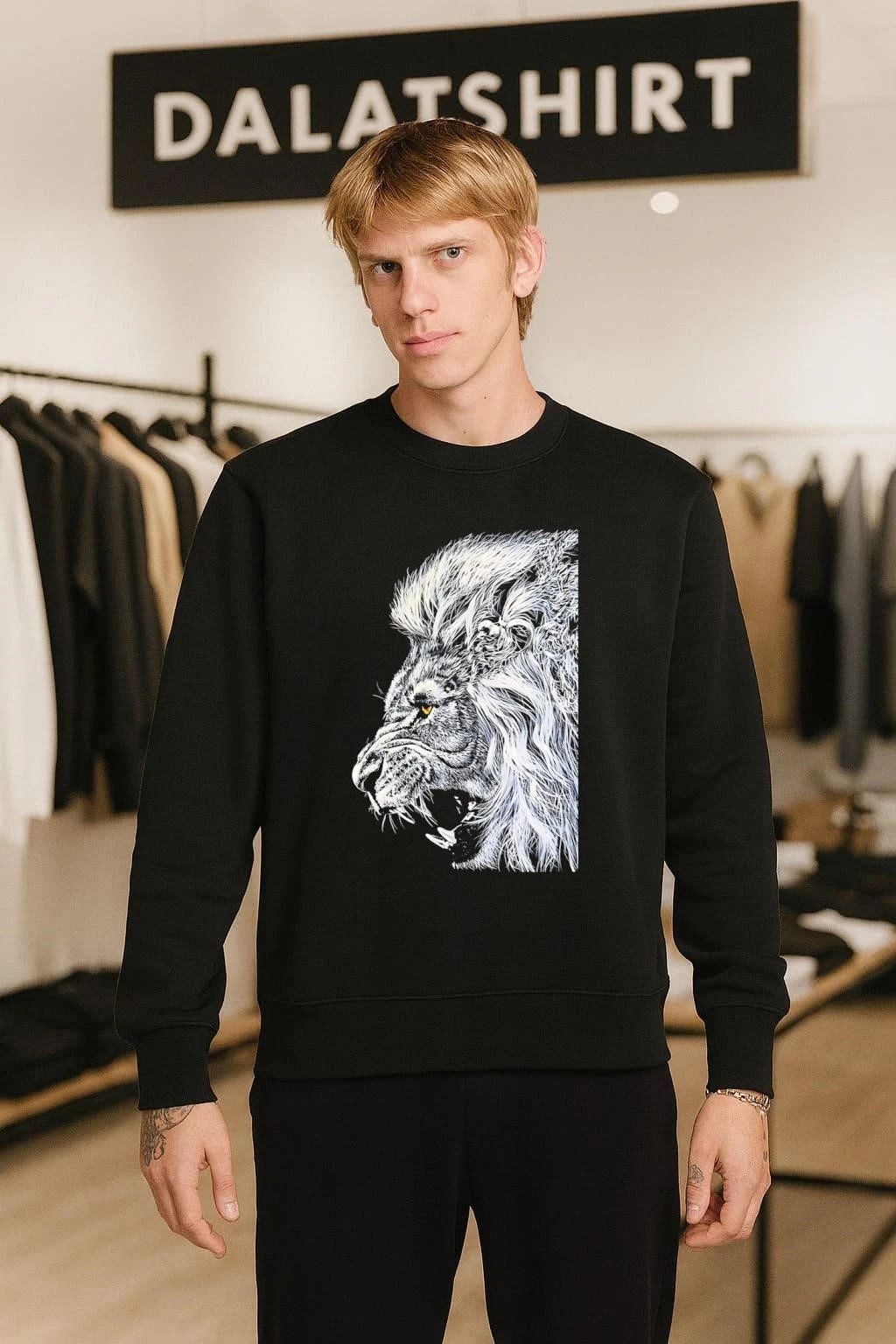 White Lion Head Roaring Black Background shirt