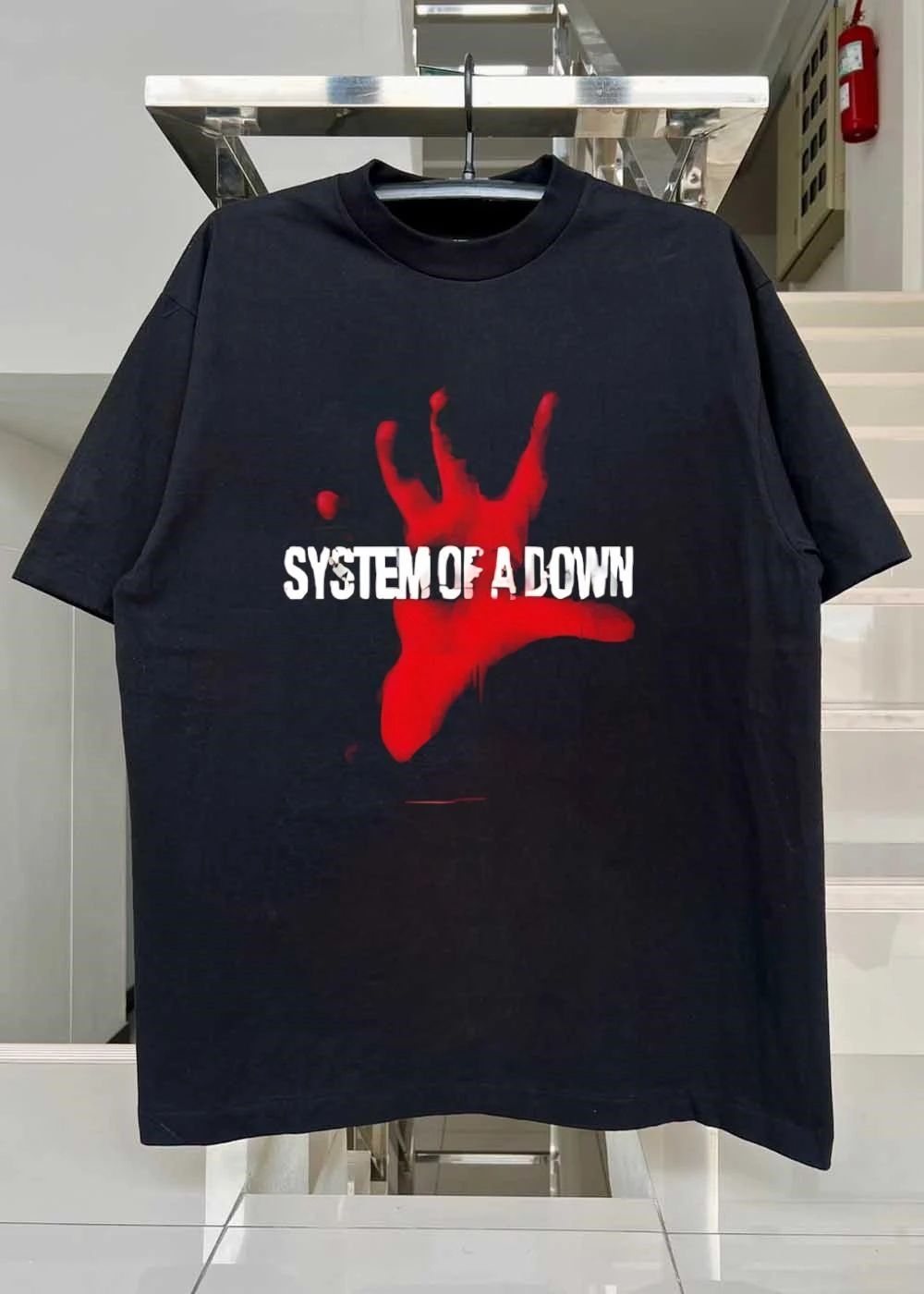 System Of A Down Red Hand Logo Rock Band shirt