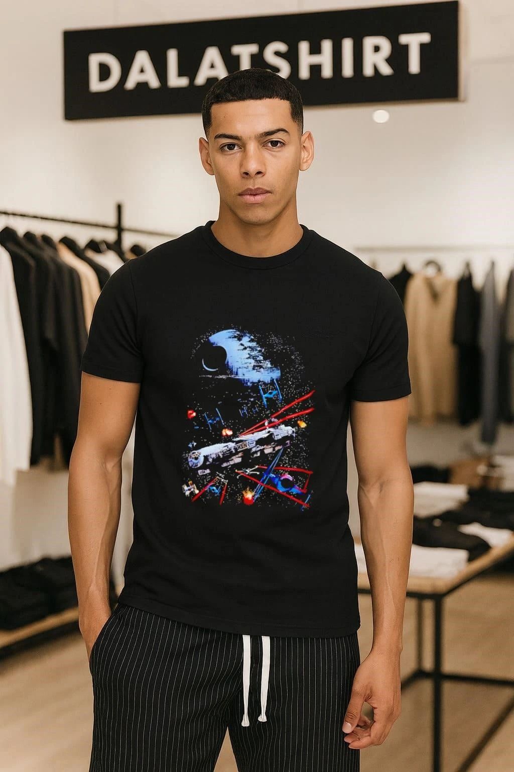 Millennium Falcon Death Star Battle Space Scene shirt