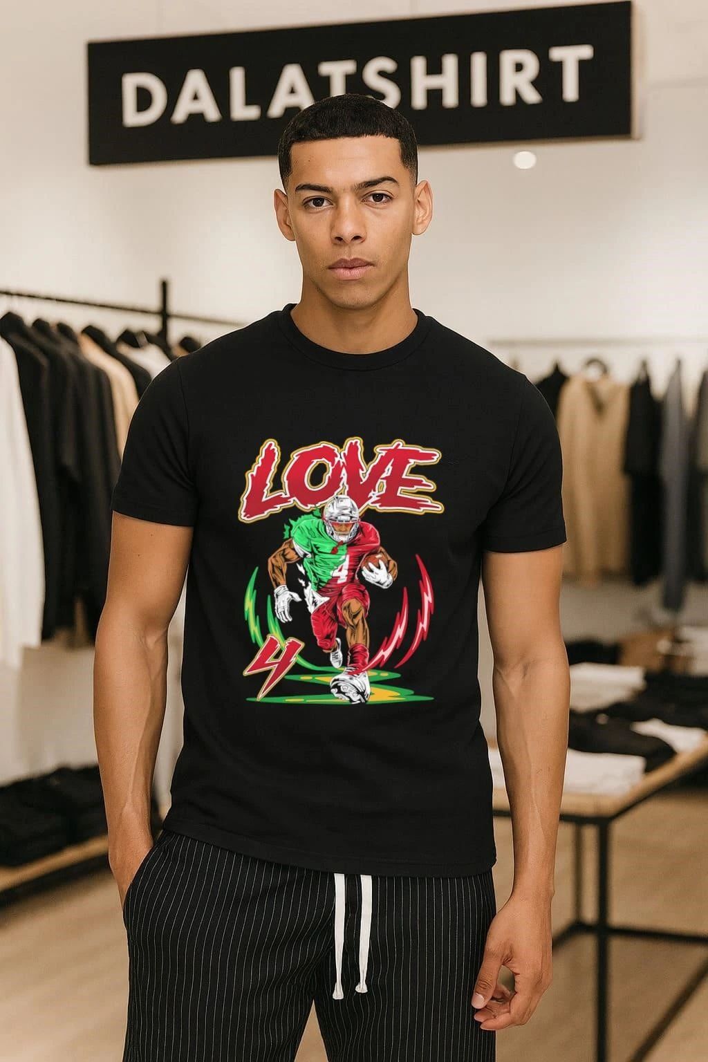 Love 4 Football Player Dynamic Action Sports Graphic shirt