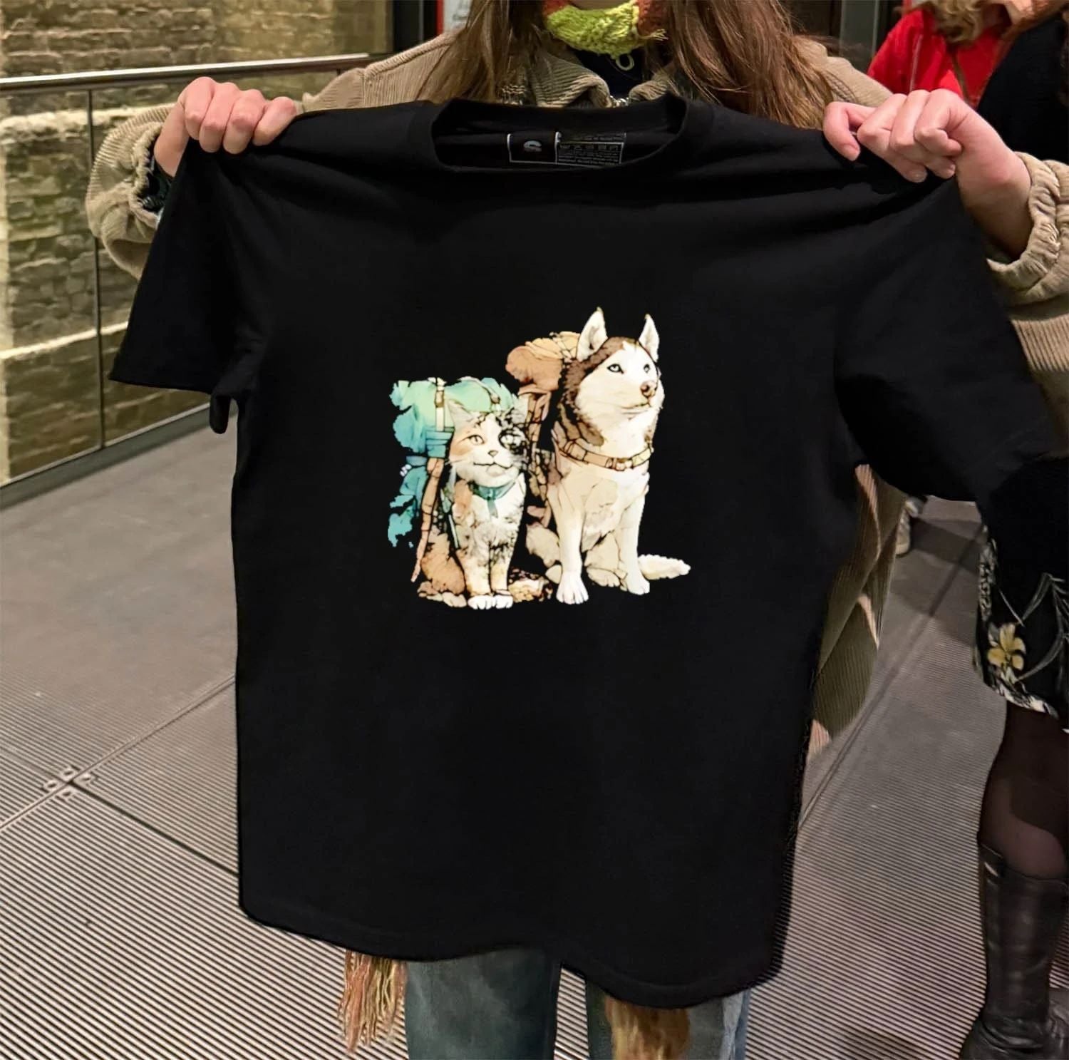 Hiking Cat And Husky Dog With Backpacks shirt